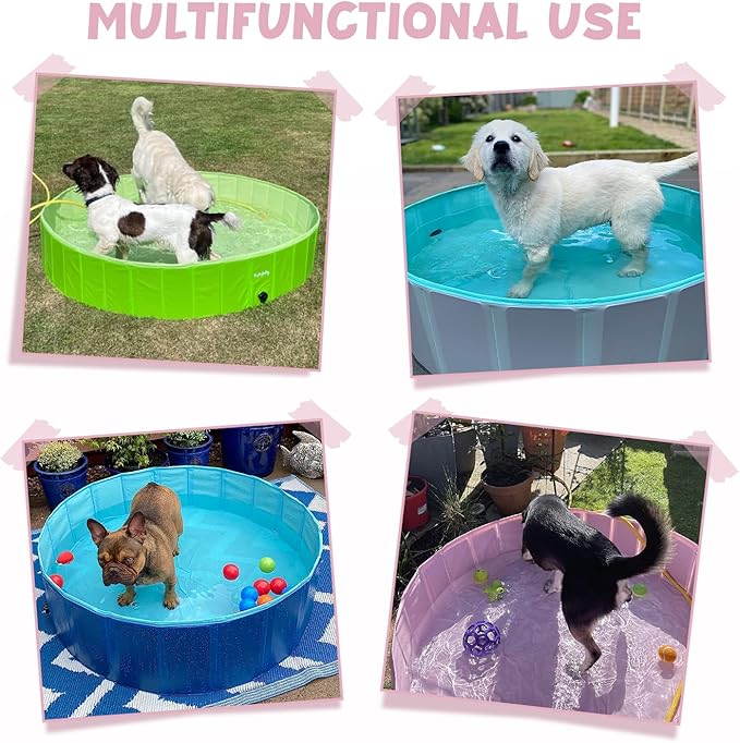 Furrybaby Dog Pool, Kiddie Pool Hard Plastic, Collapsible Pet Bath Foldable Swimming Pet Pool Portable Pink 32&