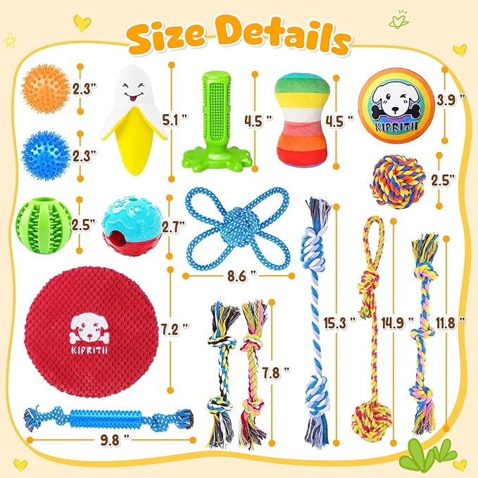 KIPRITII 25 Pack Various Puppy Dog Toys for Teething, Entertainment &amp; Interaction, Puppy Chew Toys Pack with Rope Toy, Treat Balls and Dog Squeaky Toys for Puppies &amp; Small Dogs
