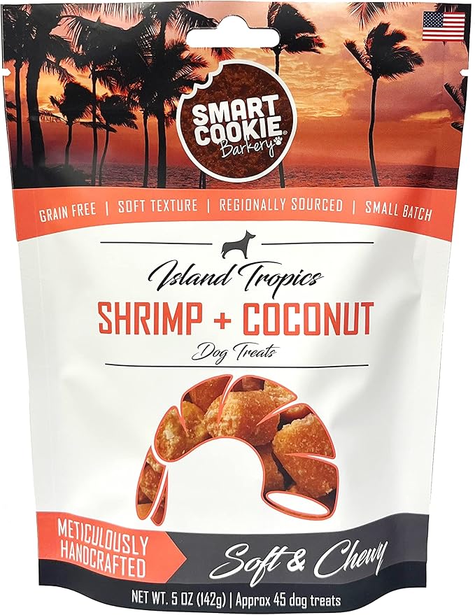 Smart Cookie All Natural Soft Dog Treats - Shrimp &amp; Coconut - Healthy Dog Treats for Allergies, Sensitive Stomachs - Chewy, Grain Free, Human-Grade, Made in The USA - 5oz Bag, 1 Pack