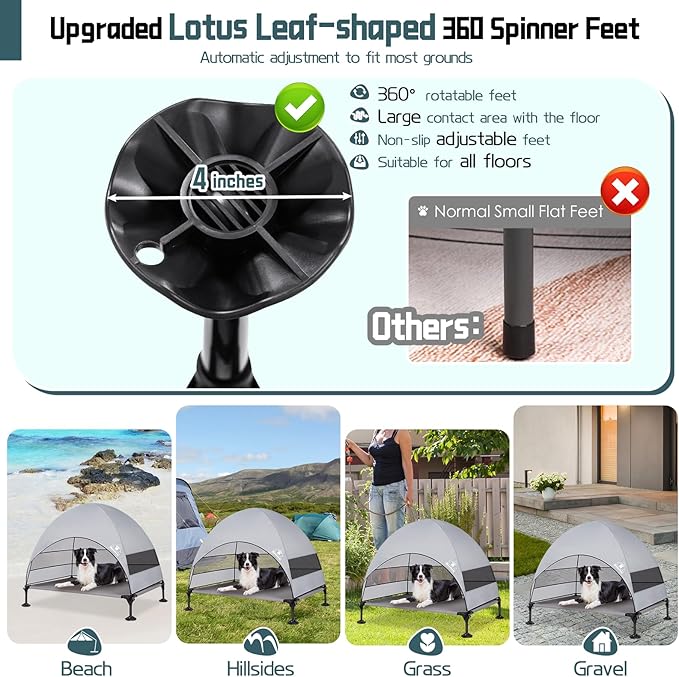 Elevated Outdoor Dog Bed with Canopy &amp; Adjustable Feet - Larger Shade for Camping, Backyard &amp; Patio