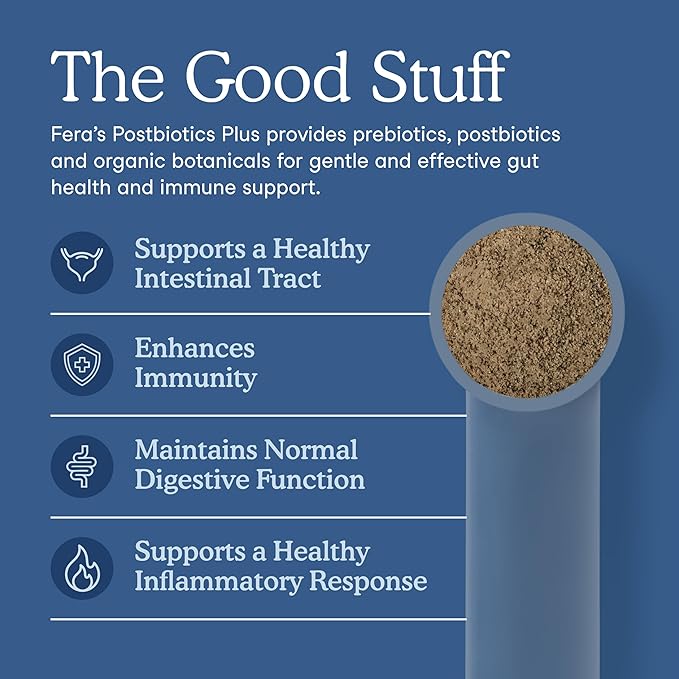 Fera Pets Postbiotics Plus Prebiotics for Dogs &amp; Cats - with Slippery Elm - Promotes Optimal Digestive Health &amp; Inflammatory Response - Enhances Immunity - 120 Scoops
