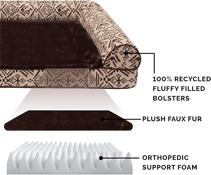 FurHaven Soft, Orthopedic Foam Sofa Dog Bed with Washable &amp; Removable Cover - Plush/Woven - Desert Brown, Dogs Up to 35 lbs - Medium