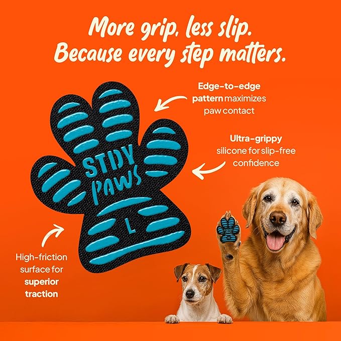 Anti-Slip Paw Grips – Non-Slip Dog Paw Traction Pads for Senior &amp; Injured Dogs, Prevents Slipping on Hardwood &amp; Tile Floors, Strong Adhesive, 24 Pcs (Sizes S-XXL)