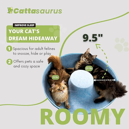 Cattasaurus Peekaboo Cat Cave for Multiple &amp; Large Cats Up to 30-45 Lbs, Scratch Detachable &amp; Washable Tunnel Bed, Comfy Donut Cat Cave (Blue, Jumbo)
