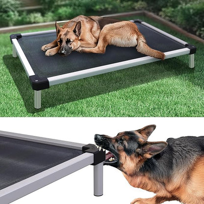 FXW TitanNest Chew-Proof Elevated Dog Bed, Raised Cot for Indoor/Outdoor/Camping Use, Durable &amp; Waterproof Cooling Pet Bed for Large Dogs, 50.0" L x 31.0" W x 7.3" H, Black