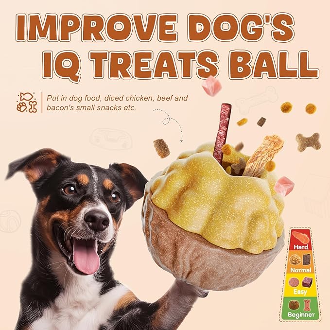Dog Frozen Treats Toy, Cognitive Dogs Brain Stimulation Toys for Aggressive Chewers, Interactive Dispensing Toy Enrichment Keep Them Busy No-Boredom, Tough Nylon&amp;Coffe Wood Fillable Puzzle Dog Feeder