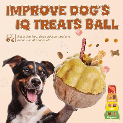 Dog Frozen Treats Toy, Cognitive Dogs Brain Stimulation Toys for Aggressive Chewers, Interactive Dispensing Toy Enrichment Keep Them Busy No-Boredom, Tough Nylon&amp;Coffe Wood Fillable Puzzle Dog Feeder