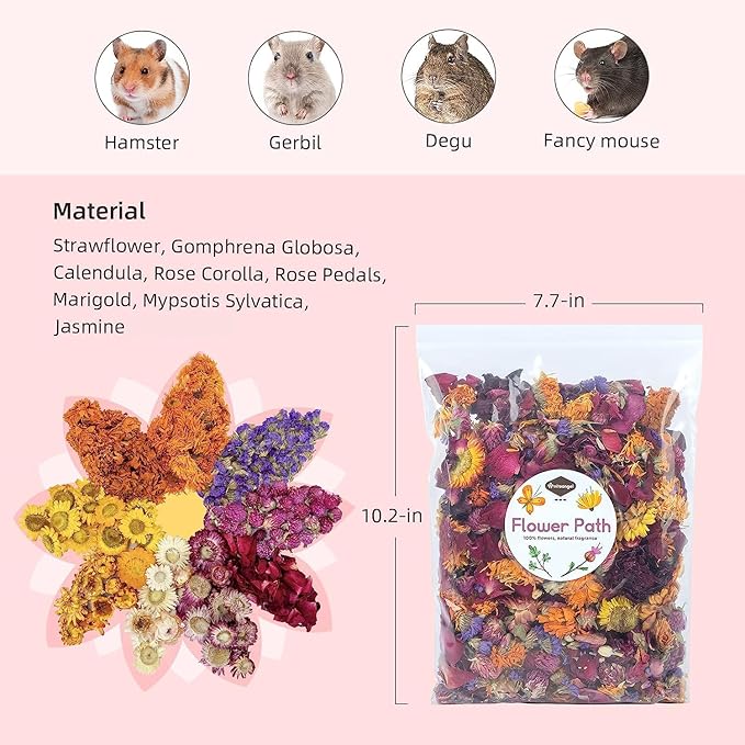 Niteangel Natural &amp; Soft Hamster Bedding Mate Small Animal Habitat Decor for Syrian Dwarf Hamsters Gerbils Mice Degus Bunny or Other Small-Sized Pet (Flowers Scent Path)