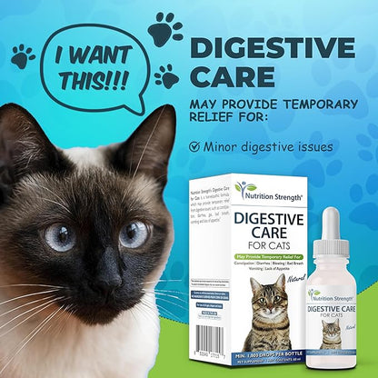 Digestive Care for Cats, Natural Constipation Relief for Cats and Kittens &amp; Support for Diarrhea, Bloating, Bad Breath, Vomiting, Lack of Appetite, 60 Milliliters