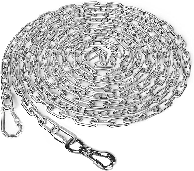 Tresbro Heavy Duty Dog Chains for Outside, 30FT Stainless Steel Tie Out Cable with Swivel Hook for Large Medium Dogs, Metal Chew Proof Pet Runner Chain Leash for Outdoor Camping Hiking Yard Lead, 4MM