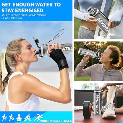 Water Bottle, 32 oz Motivational Water Bottles with Time Marker-Tritan &amp; BPA Free, Sports Water Bottle with Time to Drink &amp; Strap, Wide Mouth, Leakproof -Gift for Christmas Gym Fitness &amp; Outdoor