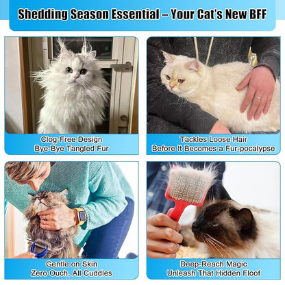 2PCS Flea Comb for Cats &amp; Dogs – Magic Self-Cleaning Cat Grooming Brush with Stainless Steel Teeth, Cat Combs for Fleas and Ticks, Indoor Pets, Fine Tooth Comb for Kittens