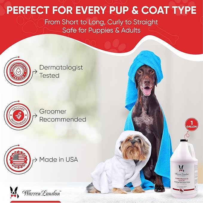 Warren London - Hydrating Butter and Leave-in Conditioner for Dogs Skin and Coat - Pomegranate &amp; Acai - 1gal