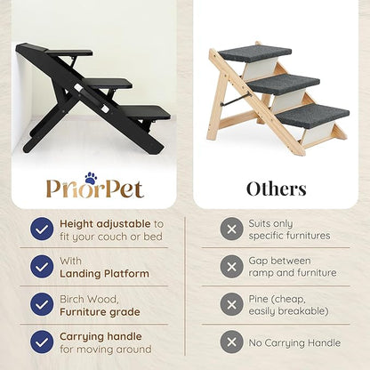 Dog Steps for Bed &amp; Couch 2-in-1 Dog Stairs/Ramp - Height Adjustable Dog Ramp for Couch 7” - 20” - Pet Stairs, Dog Stairs for Small Dogs - Easy to Move Pet Steps with Landing Platform, Black