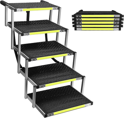 Sturdy 5-Step Aluminum Frame Dog Stair with 1680D PVC Fabric - Non-Slip, Lightweight &amp; Portable - Ideal for Car, SUV, Truck Access - Black (98x67x43cm)