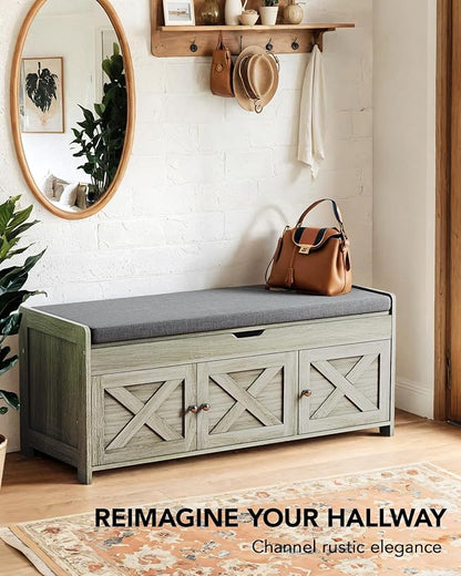 Amada Shoe Bench, Entryway Bench with Cushioned Seat &amp; Lift Top Storage, 3 Doors, Adjustable Shelf, 300 lbs Capacity, Storage Bench with Shoe Rack for Entryway, Bedroom, Living Room, Gray