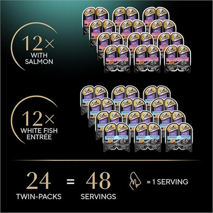 Sheba Perfect Portions Wet Cat Food Pate with Sustainable Salmon and Tender Whitefish &amp; Tuna Entree Variety Pack, 2.6 oz. Twin-Pack Trays (12 Count, 24 Servings) (Pack of 2)