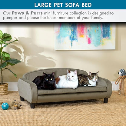 Paws &amp; Purrs Multi-Cat Sofa Bed – 41.5″ Wide Elevated Pet Couch with 3″ Foam Mattress, Removable Machine-Washable Cover – Stylish Indoor Pet Furniture for Two or More Cats and Dogs, Ash
