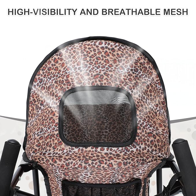MoNiBloom 4 Wheels Pet Stroller, Easy-Fold Umbrella Shaped Dog Cat Jogger Stroller w/Storage Bag &amp; Visible Mesh for Small/Medium Dogs Cats Leopard Print