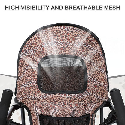 MoNiBloom 4 Wheels Pet Stroller, Easy-Fold Umbrella Shaped Dog Cat Jogger Stroller w/Storage Bag &amp; Visible Mesh for Small/Medium Dogs Cats Leopard Print