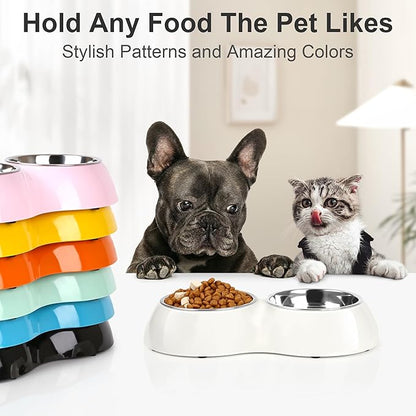 Stainless Steel Dog Bowls Set – Dual Non-Slip Pet Dishes with 2 Small (4oz*2) Bowls &amp; Durable Resin Stand,Food &amp; Water Feeder for Puppies, Kittens, and Small Breed Dogs– White