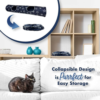 NFL Dallas Cowboys Cat Tunnel Tube Toy with Plush Football Catnip and Feathers Collapsible Tunnel for Cats to Play, Peek and Hide, Sporty &amp; Fun Cat Tunnel Toy with Team Logo All-Over Design!