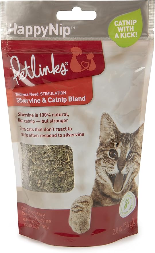 Petlinks HappyNip Catnip &amp; Silvervine Blend for Cats &amp; Kittens, Highly Potent Stimulant/Attractant, Great for Finicky Felines, Resealable Pouch - 2.0 oz