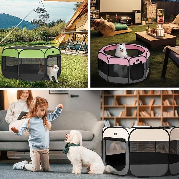 A4Pet Dog Playpen Indoor, 49” Portable Playpen with Bowl, Suitable for Puppies, Kittens, and Small Animals, Removable Zipper &amp; Mesh Panel(16”W × 10”H)