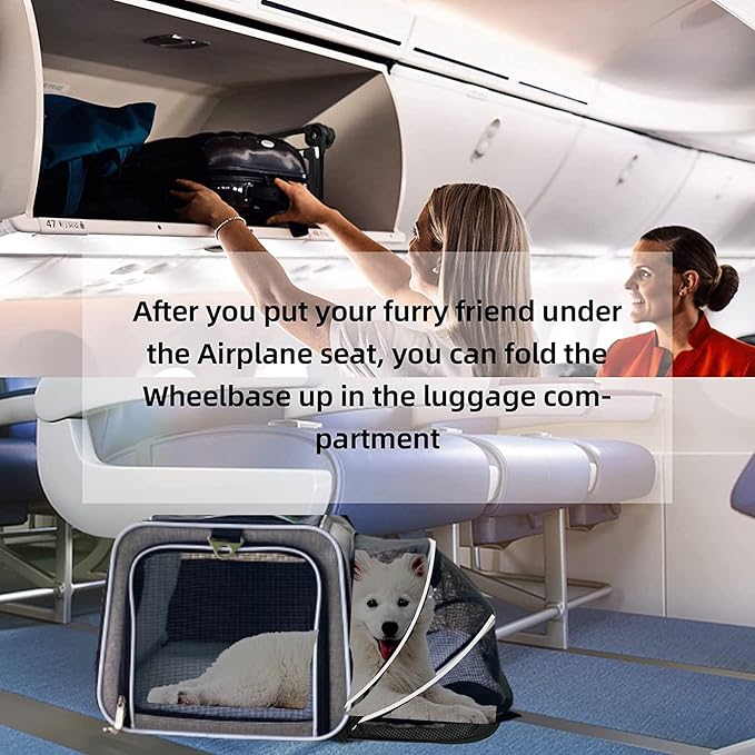 Airline Approved Expandable Premium Pet Carrier on Wheels- Two Sided Expandable Rolling Carrier- Designed for Dogs &amp; Cats- Extra Spacious Soft Lined Carrier! - Light Blue