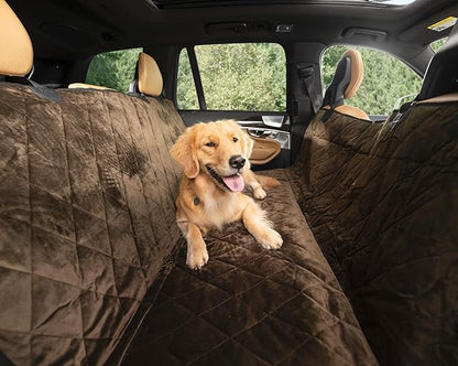 Plush Paws Products Velvet Rear Car Seat Protector w/Hammock | Washable &amp; Waterproof Back Seat Dog Cover for Car, Truck, &amp; SUV | Nonslip, Tear Resistant Pet Seat Cover | X-Large Chocolate