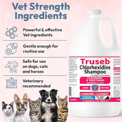 Truseb Topical Ketoconazole and Chlorhexidine Shampoo for Dogs, Cats &amp; Horses Pleasantly Scented with a Cucumber Melon Scent with Aloe (Ketoconazole &amp; Chlorhexidine Shampoo, 1 Gallon)