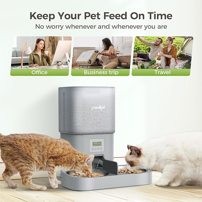 Automatic Cat Feeder for Pets, Programmable Meal Dispenser, for Timed Meals for Up to Cats &amp; Dogs Including Dual Power Supply, and Capacity for 4 Meals Daily