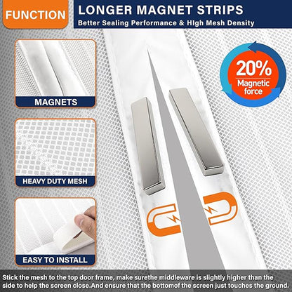 Magnetic Screen Door, Heavy Duty Door Screen Magnetic Closure Keep Bugs Out,Pet &amp; Kid Friendly，Hands Free Door Screen Fit Door Size 32 x 80 Inches White
