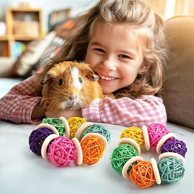 2 Pcs Natural Grass Chew Balls for Rabbits, Chinchillas, Hamsters &amp; Mice - Safe Dental Health Toys for Teeth Grinding, Chewing &amp; Dental Care, Small Animal Enrichment Chew Toys