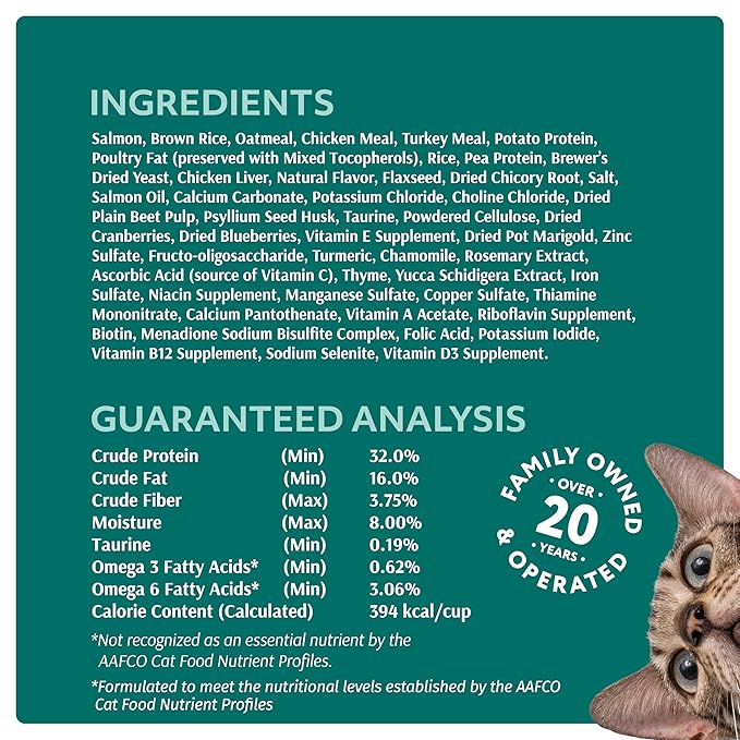 Optimeal Sensitive Stomach Dry Cat Food Recipe for Skin &amp; Digestive Support, Premium Nutrition Made with Natural Ingredients for Adult Cats, Healthy Digestion (3.3 lbs, Salmon &amp; Brown Rice)