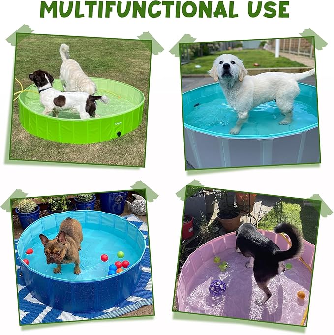 Furrybaby Dog Pool, Kiddie Pool with Hard Plate Collapsible Pet Bath Foldable Swimming Pet Pool Portable Green 32&