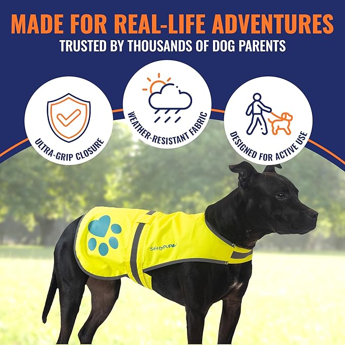Dog Reflective Vest – Hi-Vis Fluorescent Visibility That Helps to Safeguard Your Pet On/Off Leash in Urban &amp; Rural Areas (Yellow, X-Small)