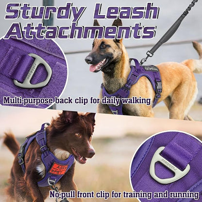 rabbitgoo Tactical Dog Harness for Small Dogs, No Pull Military Service Vest with Handle &amp; Molle, Easy Control for Training Walking, Adjustable Reflective Straps, Purple, S