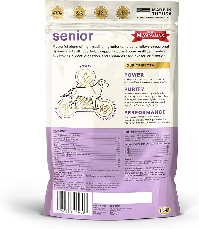 The Missing Link Senior Dog Supplement 1lb Bag - Powerful Powder Supports Bones, Joints, Skin, Coat, Heart, Eyes, Memory &amp; Cognition