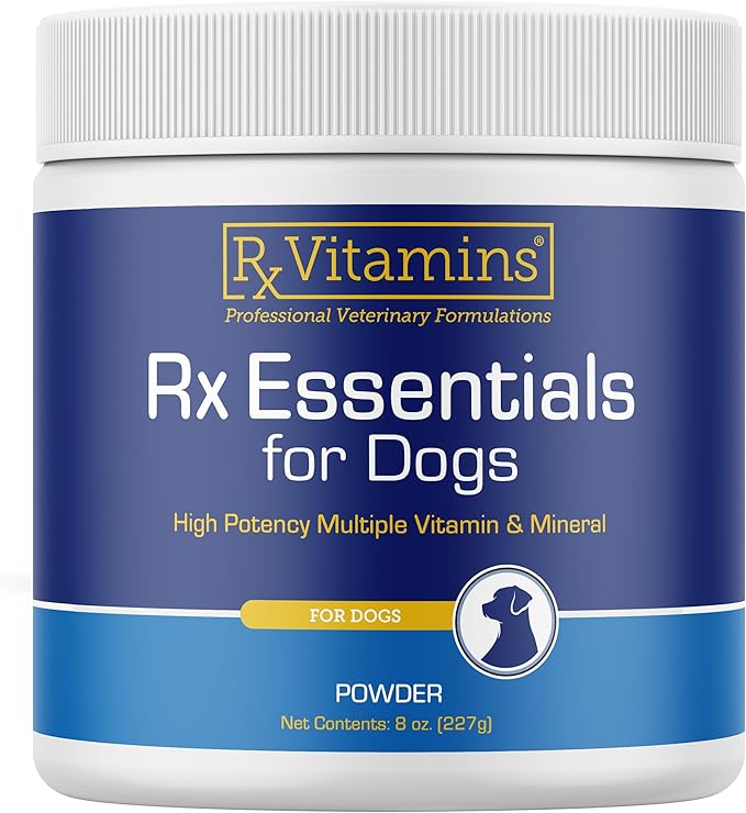 Rx Vitamins Essentials for Dogs - Daily Vitamins &amp; Minerals - with Blue Spirulina, Kelp Powder, and Milk Thistle - Complete Canine Vitamins and Essential Minerals Powder - 8 oz