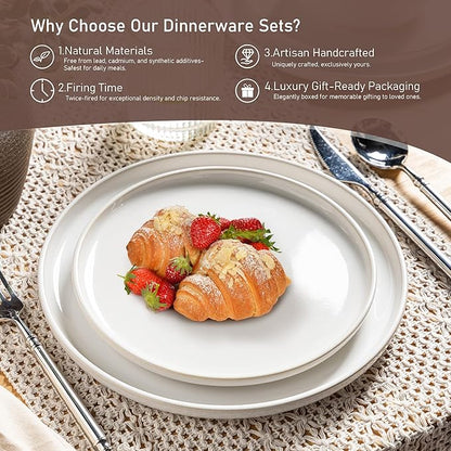 GBHOME Ceramic Dinnerware Sets for 4, 12 Pieces Stoneware Plates and Bowls Sets, Reactive Glaze Dishes -Scratch Resistant, Dishwasher&amp;Microwave Safe-Star White
