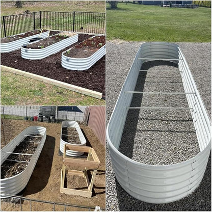 A ANLEOLIFE 12X3X1.5 ft Galvanized Raised Garden Beds Outdoor, Oval Extra Large Metal Planter Box for Planting Vegetables Flowers Herb, Anti-Rust &amp; Easy-Setup, Antique White