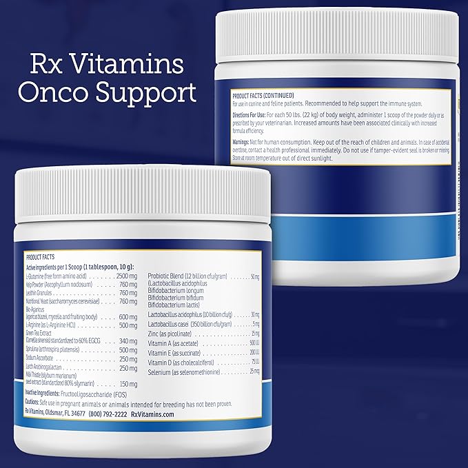 Rx Vitamins Onco Support - Dog &amp; Cat Immune Support Supplement with Milk Thistle, Spirulina, Kelp Powder - Aids in Gut Health and Digestive Support - 300g