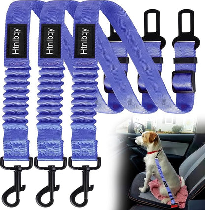 3 Pack Thickened Dog Seat Belt, Set Retractable Dog Car Adjustable Seatbelts for Vehicle Nylon Pet Safety Heavy Duty &amp; Elastic &amp; Durable Car Harness for Dogs, Blue