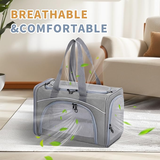 ‌Petsfit Airline Approved Pet Carrier for Small Dogs &amp; Cats, 19x9x12 TSA Approved Carrier, with Removable Dual-Sided Padding (2-Way Placement) - Fits Under Most Airplane Seats, Escape Proof (Gray)