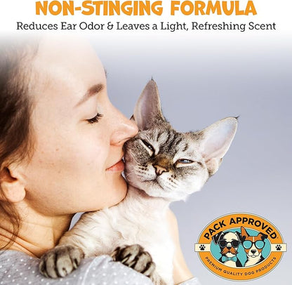 Cat &amp; Dog Ear Cleaning Solution - Helps Remove Wax, Debris, and Dirt - Non-Stinging, Non-Burning Daily Use Formula - Cat &amp; Dog Ear Wash for Itchy Ears - Sweet Pea &amp; Vanilla Scent (8oz)