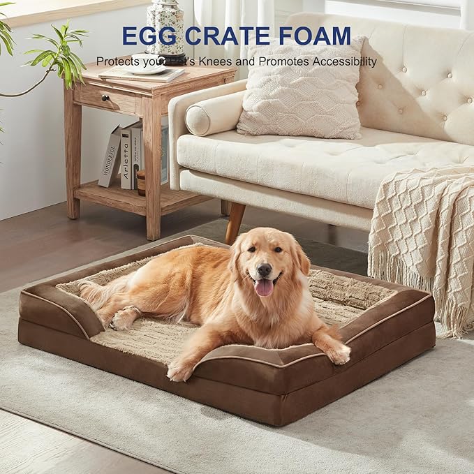 FURTIME Orthopedic Dog Beds for Large Dogs, Egg Foam Dog Bed with Ultra Comfy Supportive Foam, Washable &amp; Waterproof Pet Couch, Nonskid Bottom
