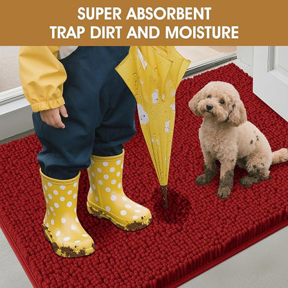 IM HOME Extra Large 71" x 25" Red Dog Door Mats for Muddy Paws, Chenille Absorbent Dog Mat, Non Slip Heavy Mud Mat for Dogs, Soft Pet Bed Mat for Entryway, Mud Paws, Inside Floor