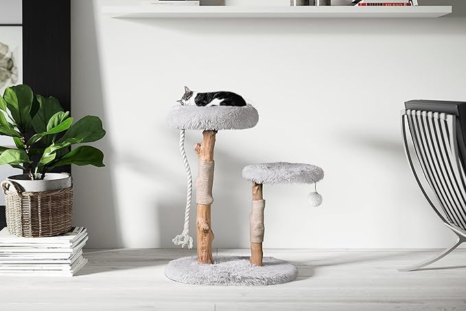 MAU Modern Cat Tower - Wooden Cat Scratching Tree &amp; Condo - Luxury Collection - Cat Lovers Gift
