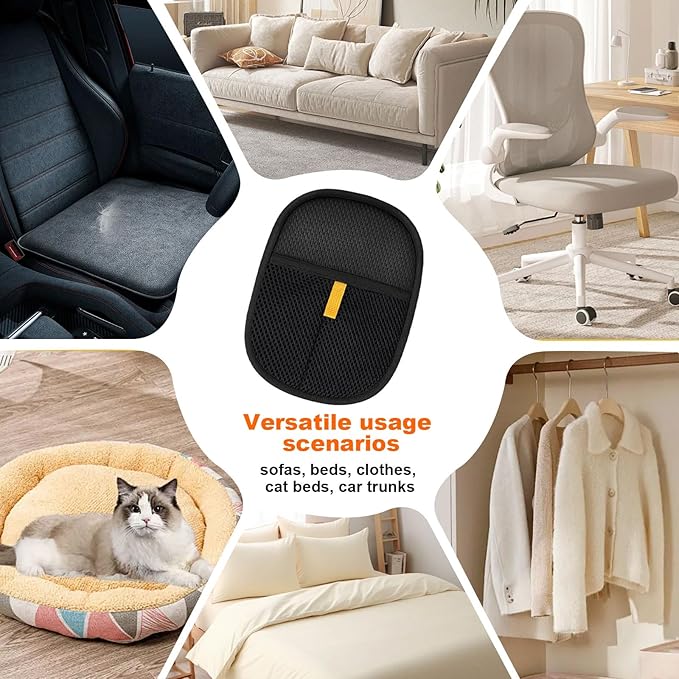 2 Pcs Pet Hair Removal Gloves，Electrostatic Pet Hair Remover,Reusable Cat &amp; Dog Hair Remover for Couch, Furniture, Bed (Black)